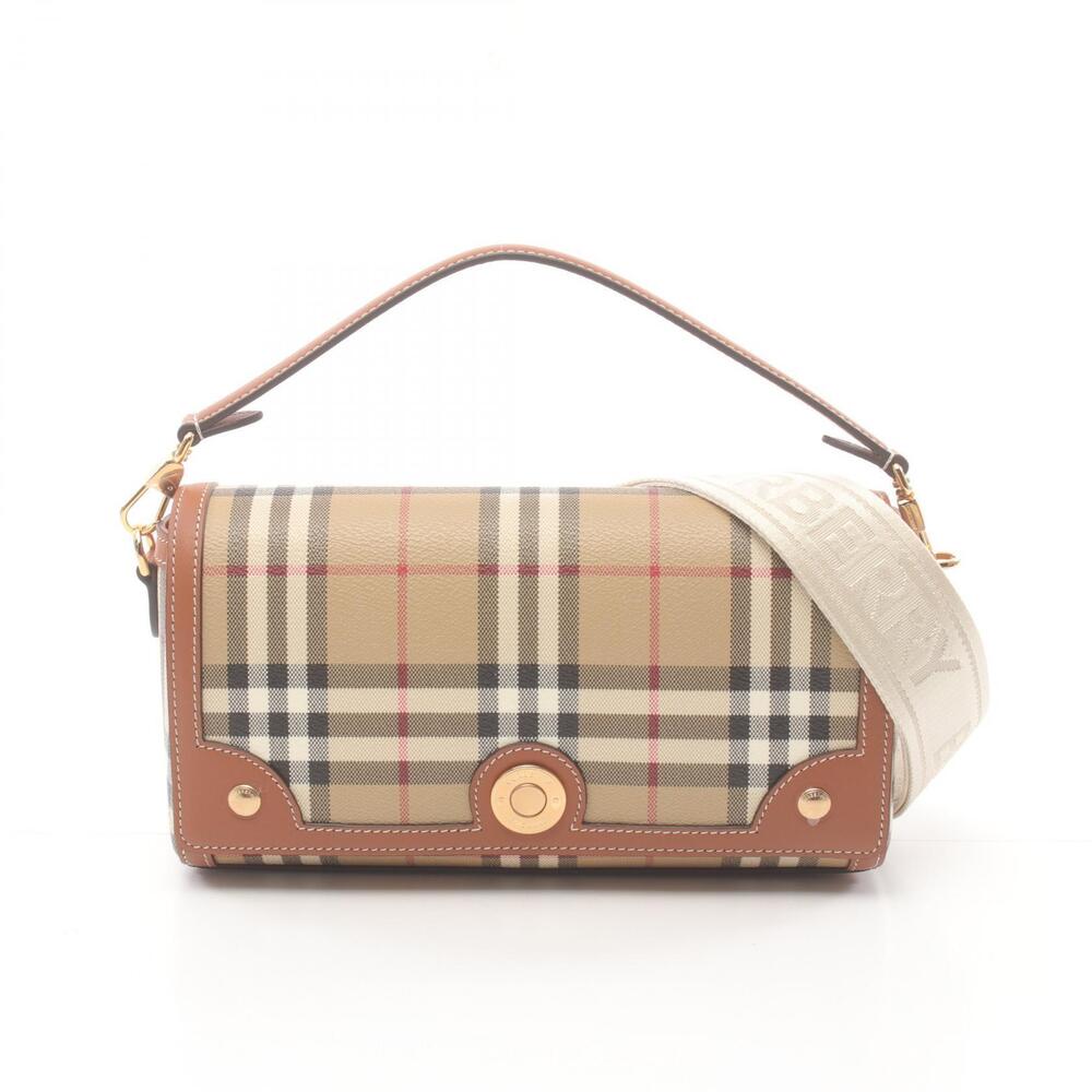 Burberry Check Handbag Canvas Leather Beige Brown Multicolor